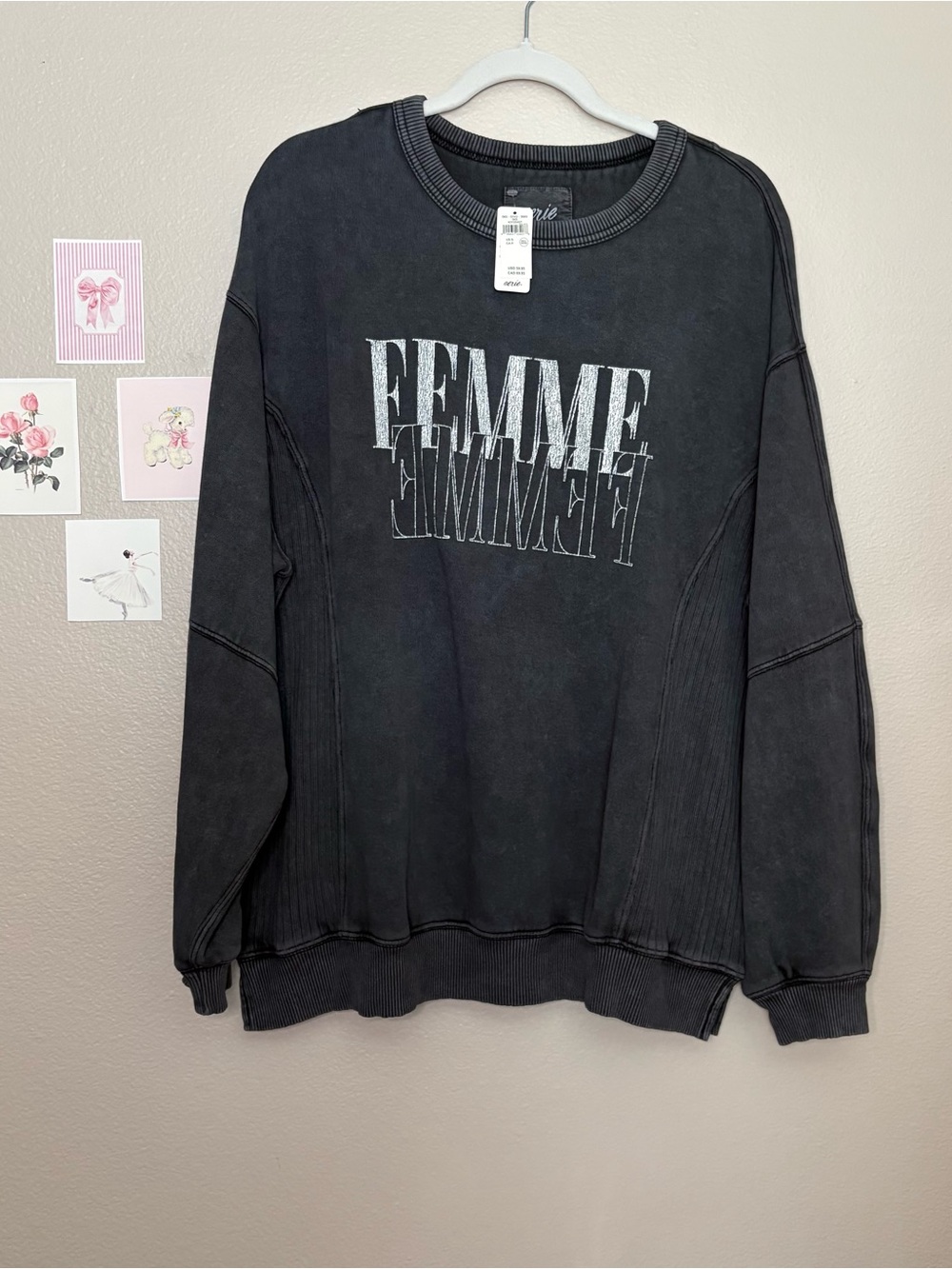 Aerie FEMME crewneck cotton oversized black grey washed plus size sm-XXL avail